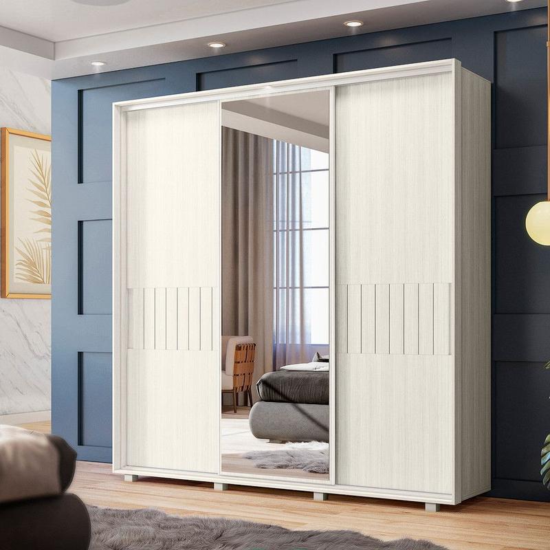 ☆Eタロ☆LURWA G3 Guarda Roupa Casal Espelho 3 Portas 3 Gavetas Luminare Albatroz